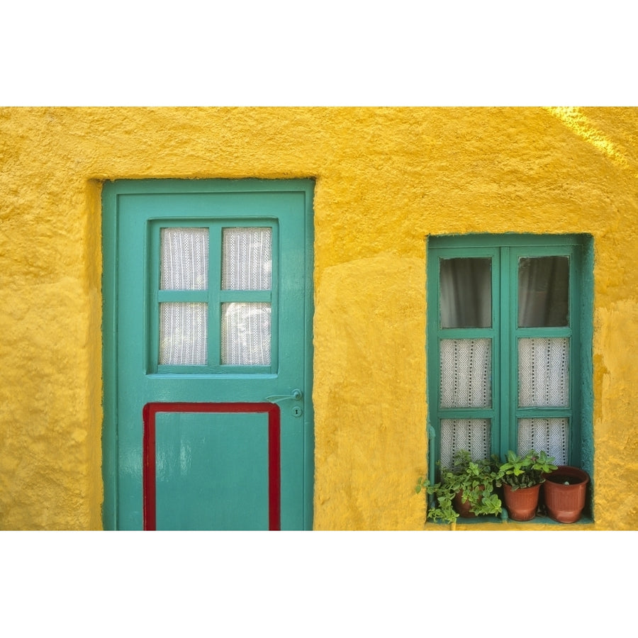 Greece Nissyros. Door and window of colorful house. Poster Print by Jaynes Gallery Image 1