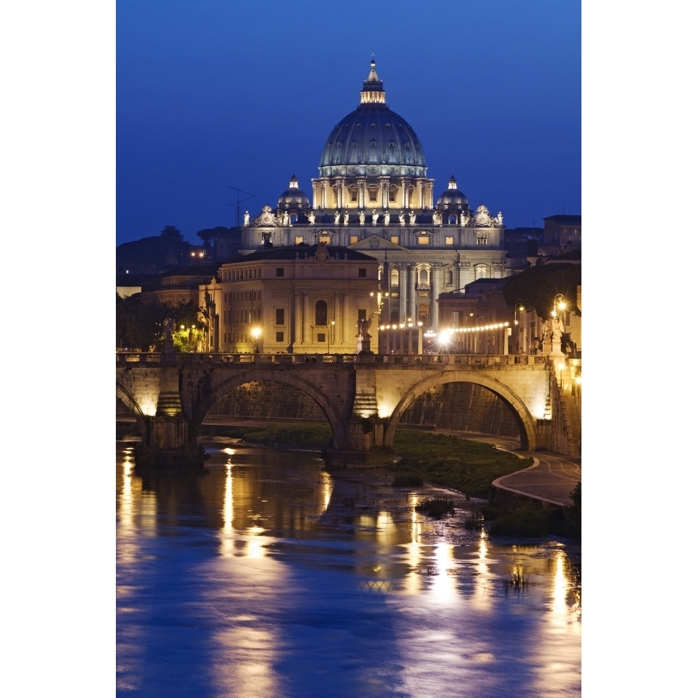 Italy Rome St. Peters Basilica Tiber River night scene. Poster Print by Jaynes Gallery Image 1