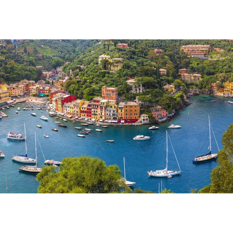 Italy Liguria Portofino. Aerial view of town and harbor. Poster Print by Jaynes Gallery Image 1