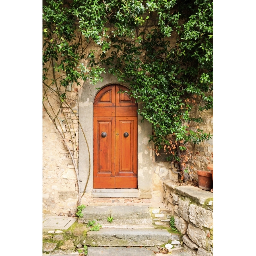 Italy Tuscany Greve in Chianti. Chianti vineyards. Stone farm house entrance door. Poster Print by Emily Wilson Image 1