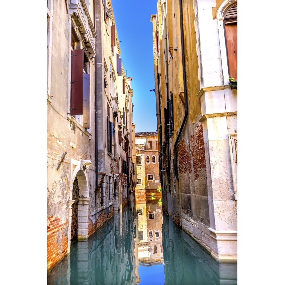 Colorful small canal building reflection Venice Italy Poster Print by William Perry Image 1