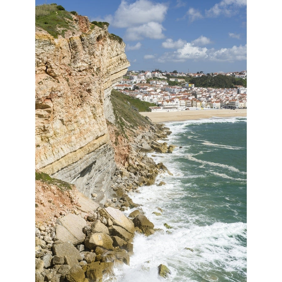 View over town and beach from Sitio. The town Nazare on the coast of the Atlantic Ocean. Portugal. Poster Print by Image 1