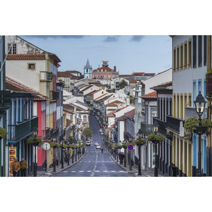 Portugal Azores Terceira Island Angra do Heroismo. Rua da Se street Poster Print by Walter Bibikow Image 1