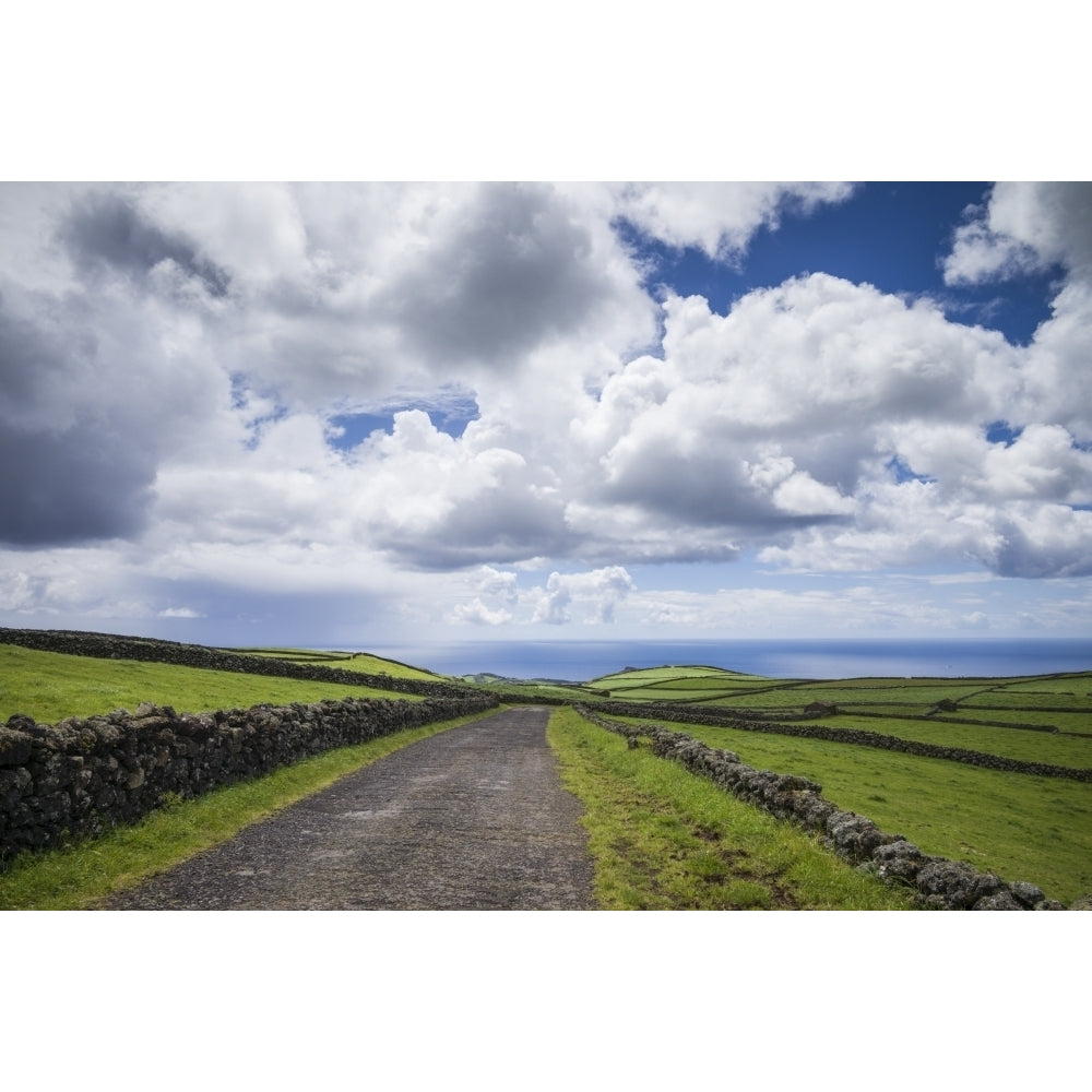 Portugal Azores Terceira Island Serra do Cume. Stone wall Poster Print by Walter Bibikow Image 1