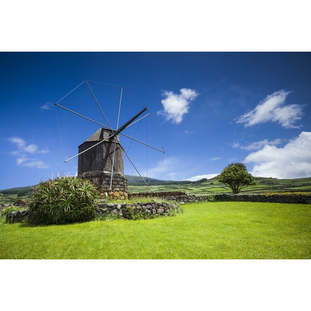 Portugal Azores Terceira Island Doze Ribeiras. Traditional Azorean windmill Poster Print by Walter Bibikow Image 1