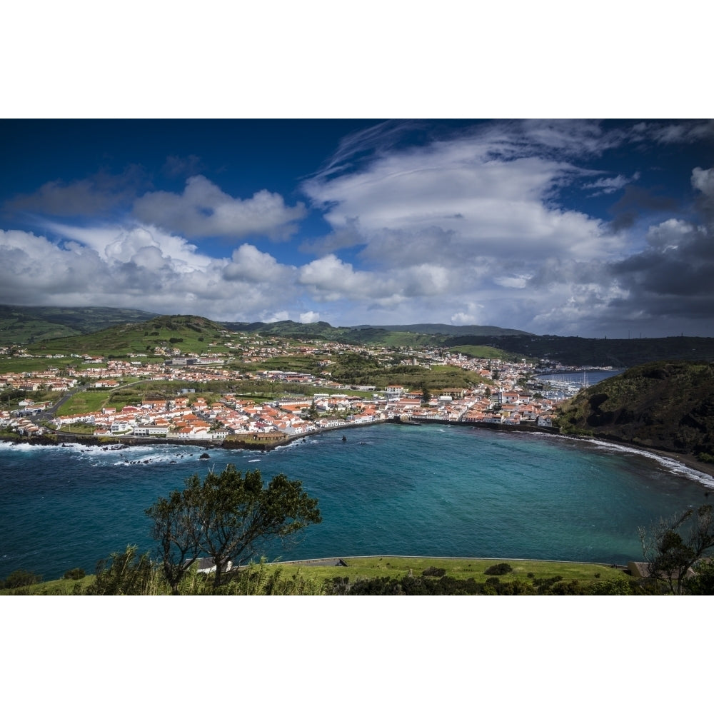 Portugal Azores Faial Island Horta. Elevated view of town and Porto Pim from Monte de Guia Poster Print by Walter Image 1