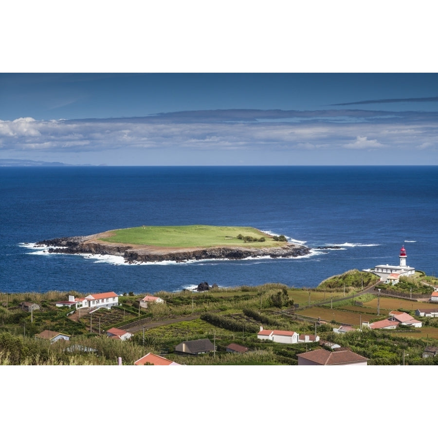 Portugal Azores Sao Jorge Island Topo. Ponta do Topo lighthouse and Ilheu do Topo island Poster Print by Walter Bibikow Image 1