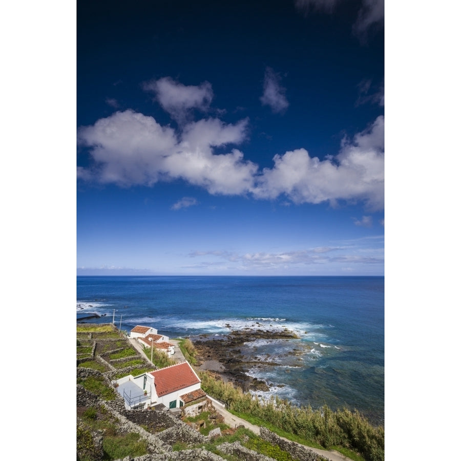 Portugal Azores Santa Maria Island Maia. Elevated view of town and volcanic rock vineyards Poster Print by Walter Image 1