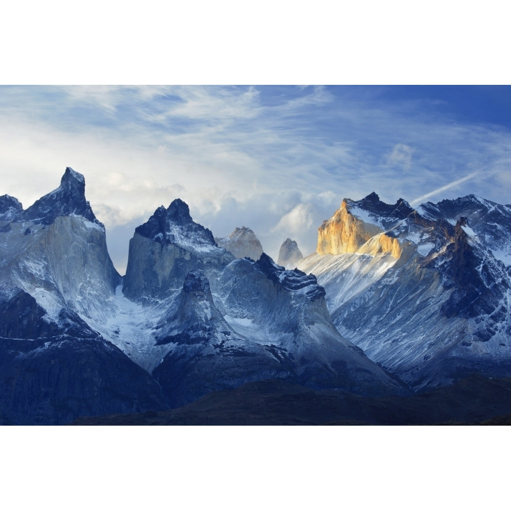 Chile Patagonia Torres del Paine National Park Los Cuernos sunset. Poster Print by Jaynes Gallery Image 1