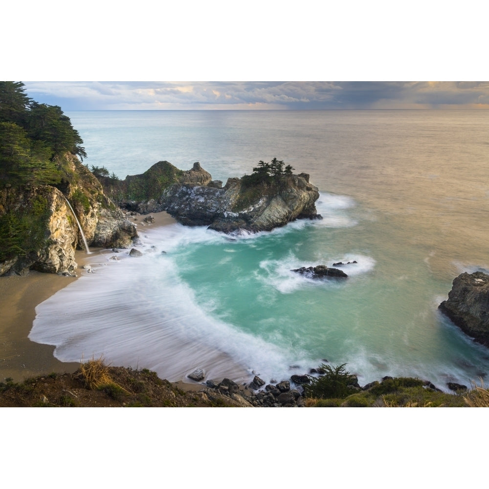 Cove at McWay Falls at sunset Julia Pfeiffer Park Big Sur. Poster Print by Sheila Haddad Image 1