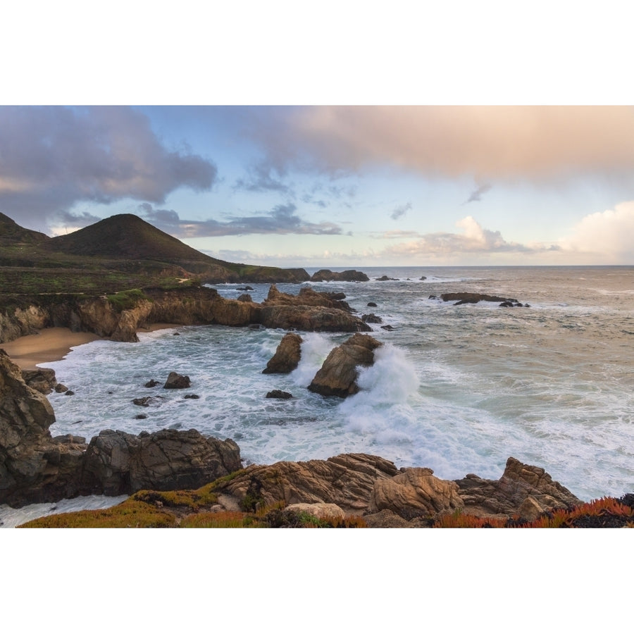 Crashing waves at sunrise along the coast of Big Sur California Poster Print by Sheila Haddad Image 1