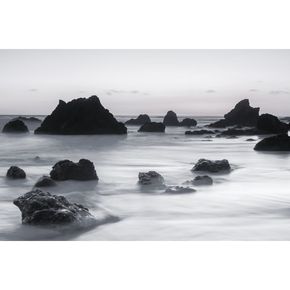 Sea stacks at dusk El Matador State Beach Malibu California USA. Poster Print by Russ Bishop Image 1