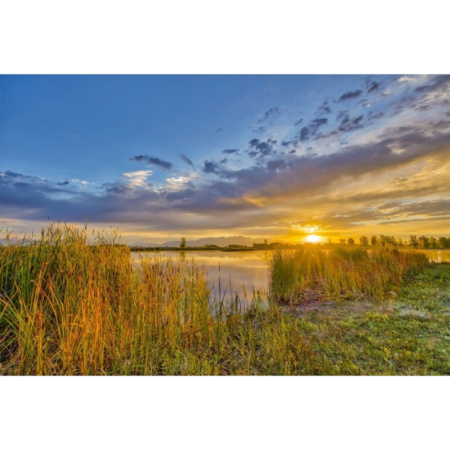 USA Colorado Alamosa. Sunrise over Mount Blanca and lake. Poster Print by Jaynes Gallery Image 1