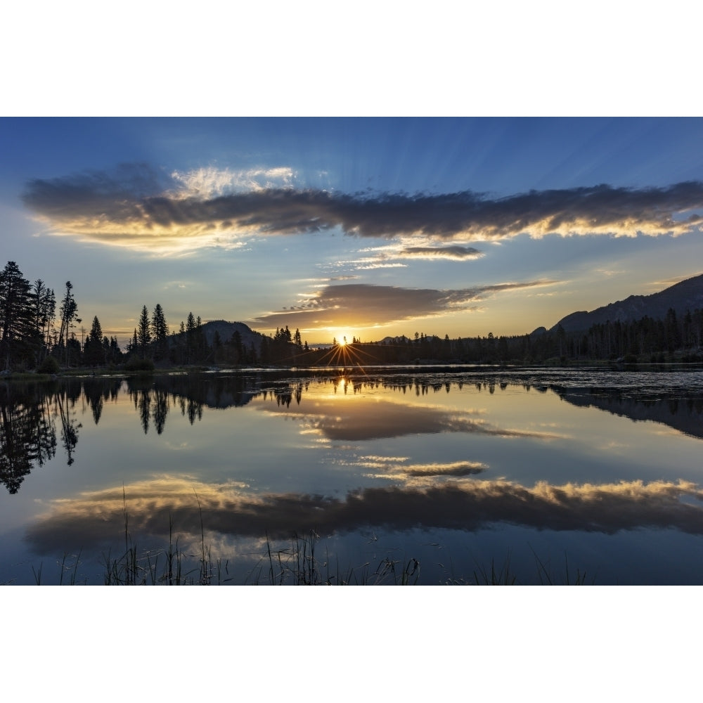 Sunrise clouds reflecting into Sprague Lake in Rocky Mountain National Park Colorado USA Poster Print by Chuck Haney Image 1