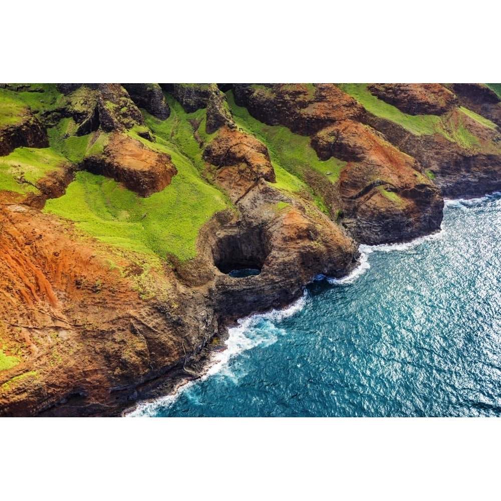 The Bright Eye open ceiling sea cave on the Na Pali Coast Kauai Hawaii Poster Print by Russ Bishop Image 1