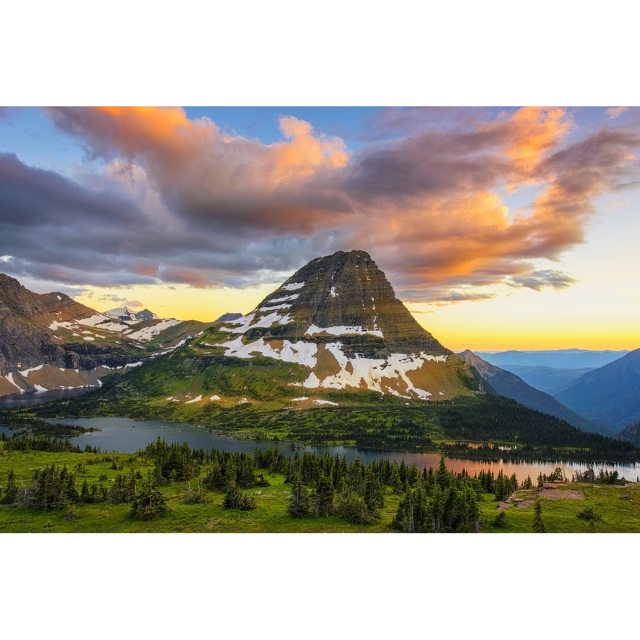 USA Montana Glacier National Park. Bear Hat Mountain and Hidden Lake at sunset. Poster Print by Jaynes Gallery Image 1