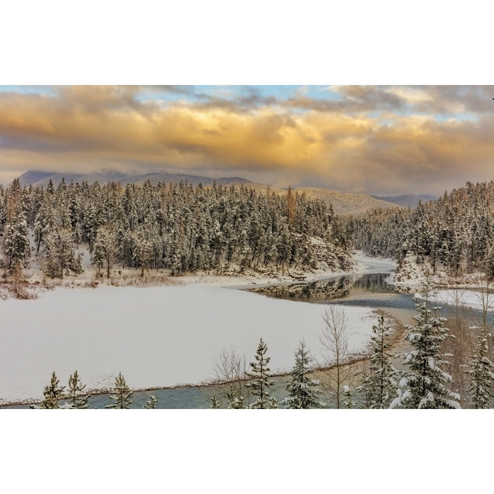 Early season snowfall on the Flathead River in the Flathead National Forest Montana USA Poster Print by Chuck Haney Image 1