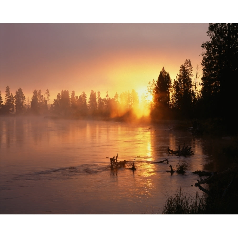 Oregon. Deschutes National Forest rising sun breaks through morning fog along the Deschutes River. Poster Print by John Image 1