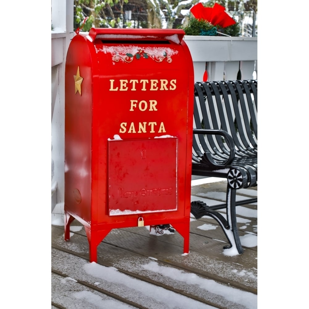 Fresh snow on red mailbox for letters to Santa town of Snoqualmie Poster Print by Darrell Gulin Image 1