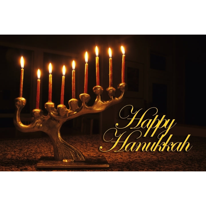 USA Washington Bellevue Menorah with all candles lit for Chanukah Poster Print Image 1