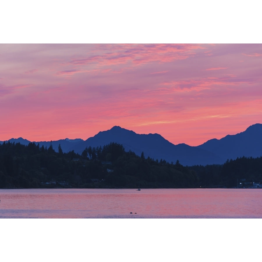 USA Washington State Puget Sound. Dramatic sunset over Olympic Mountains and Kitsap Peninsula Poster Print by Trish Image 1