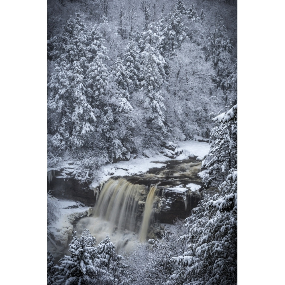 USA West Virginia Blackwater Falls State Park. Forest and waterfall in winter. Poster Print by Jaynes Gallery Image 1