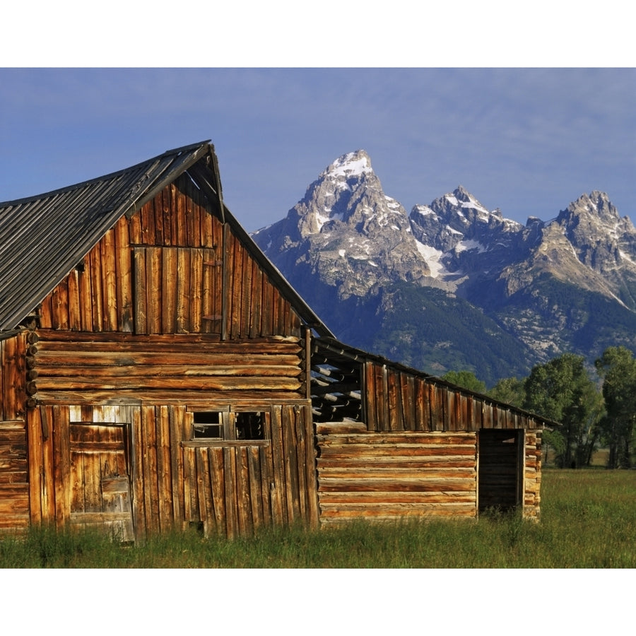 USA Wyoming Grand Teton National Park. Barn along Mormon Row and Grand Teton Mountains. Poster Print by Jaynes Gallery Image 1