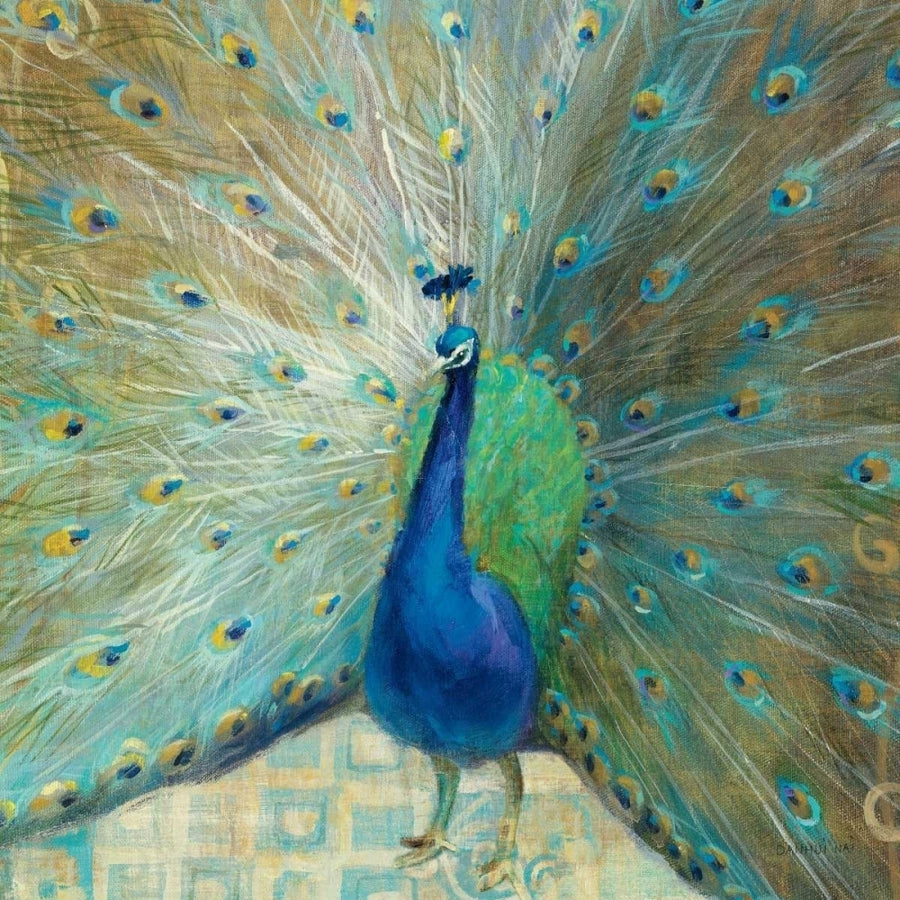 Blue Peacock on Gold Poster Print by Danhui Nai Image 1