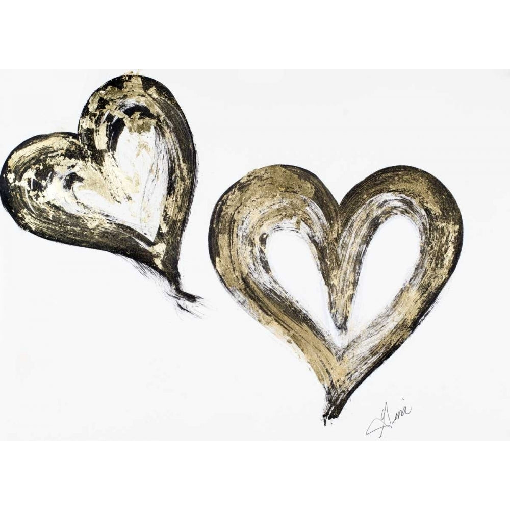 Two Gold and Black Hearts Poster Print by Gina Ritter Image 1