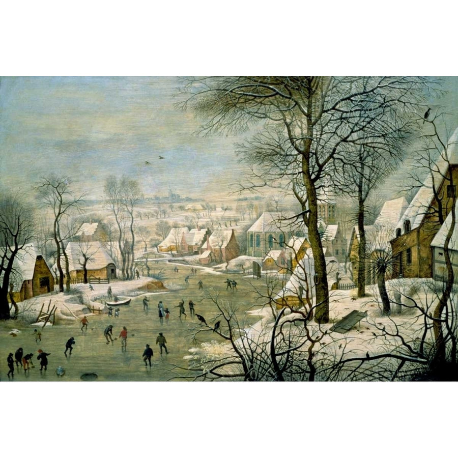 A Winter Landscape with Skaters and a Bird Trap Poster Print by Pieter the Younger Bruegel Image 1