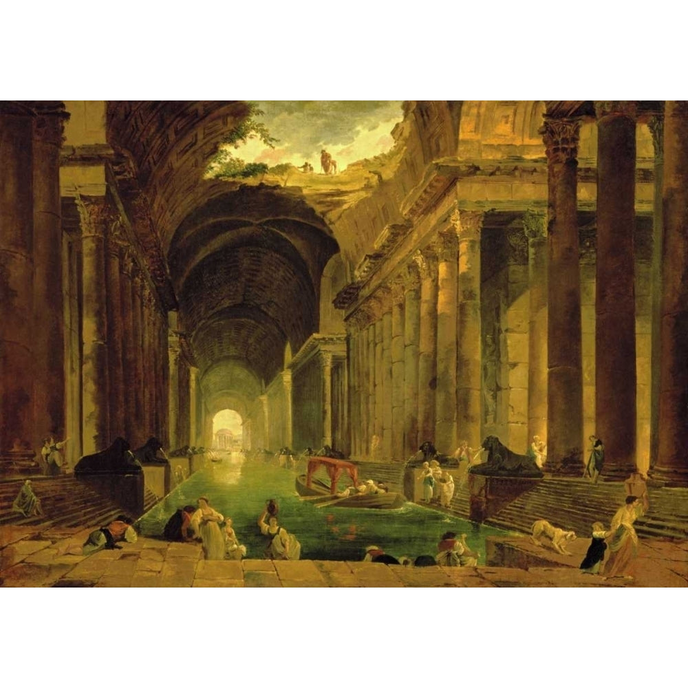 Vue Imaginaire de la Grande Galerie en Ruins Poster Print by Hubert Robert Image 1