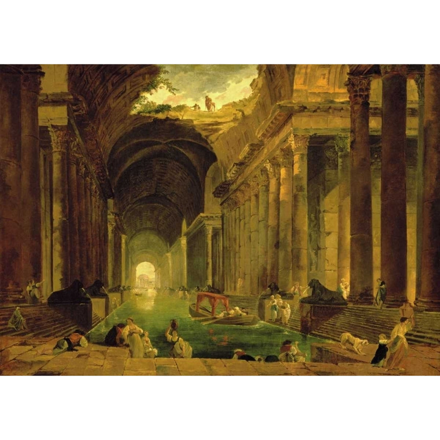 Vue Imaginaire de la Grande Galerie en Ruins Poster Print by Hubert Robert Image 1