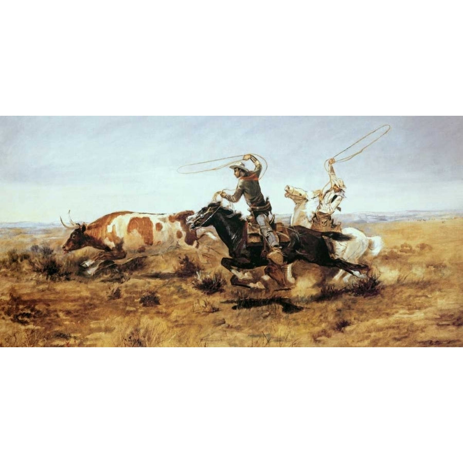 O. H. Cowboys Roping a Steer Poster Print by Charles M. Russell Image 1