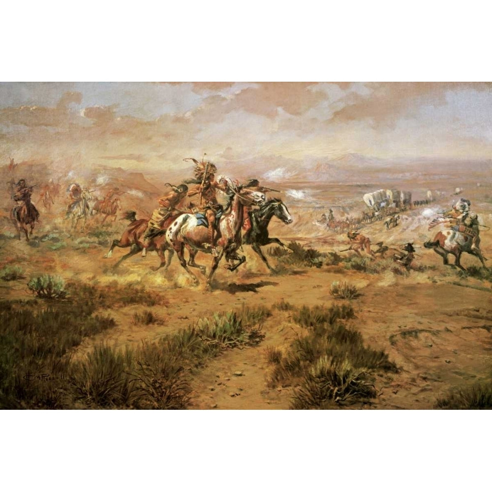 The Attack On The Wagon Train Poster Print by Charles M. Russell Image 1