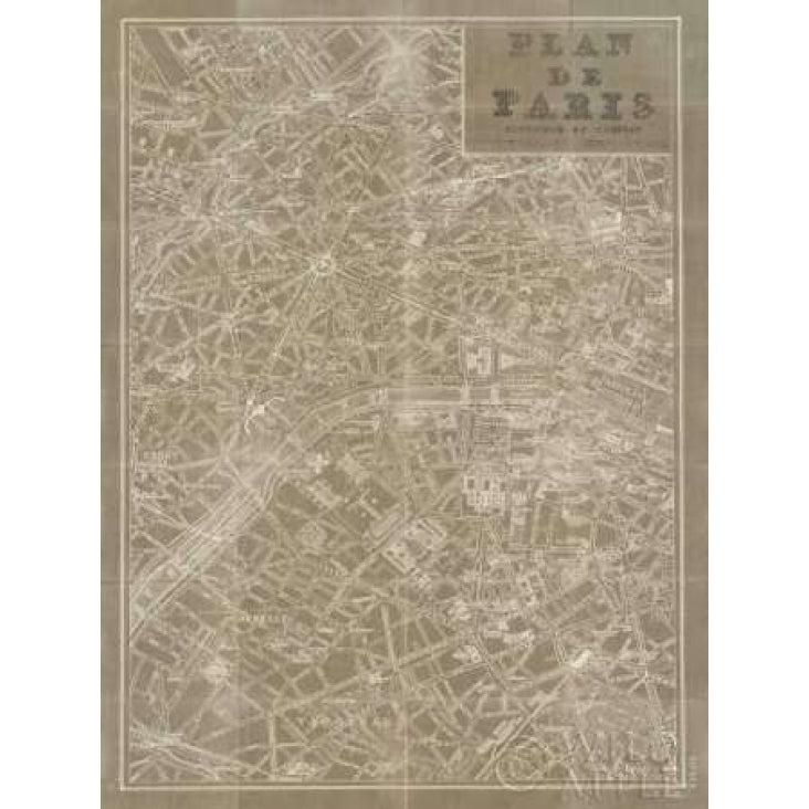 Blueprint Map Paris Taupe Poster Print by Sue Schlabach Image 1