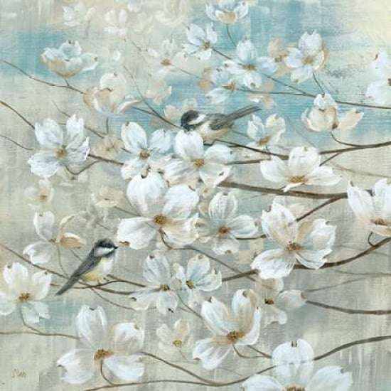 Chickadees and Dogwood Poster Print by Nan Image 1