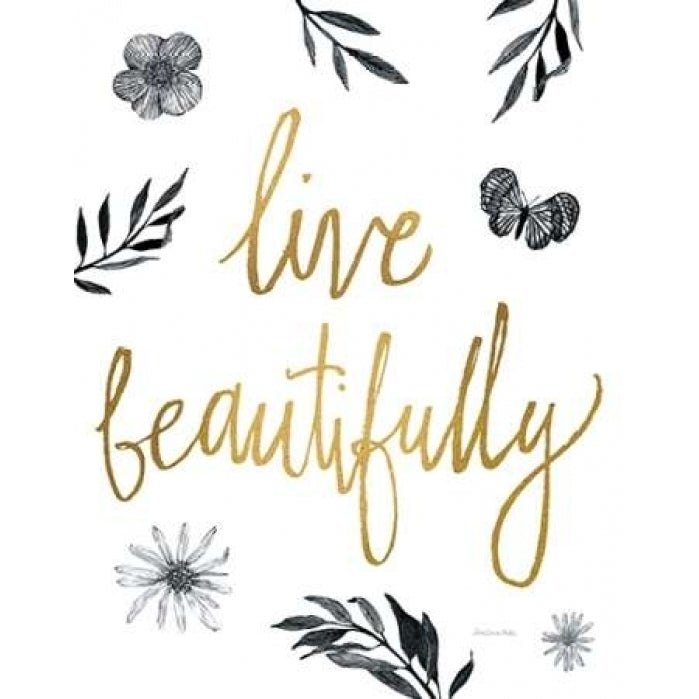 Live Beautifully BW Poster Print by Sara Zieve Miller Image 1