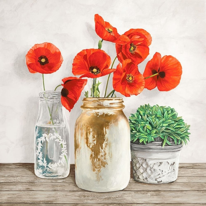 Floral Composition With Mason Jars Ii Poster Print by Thomlinson Jenny Image 1