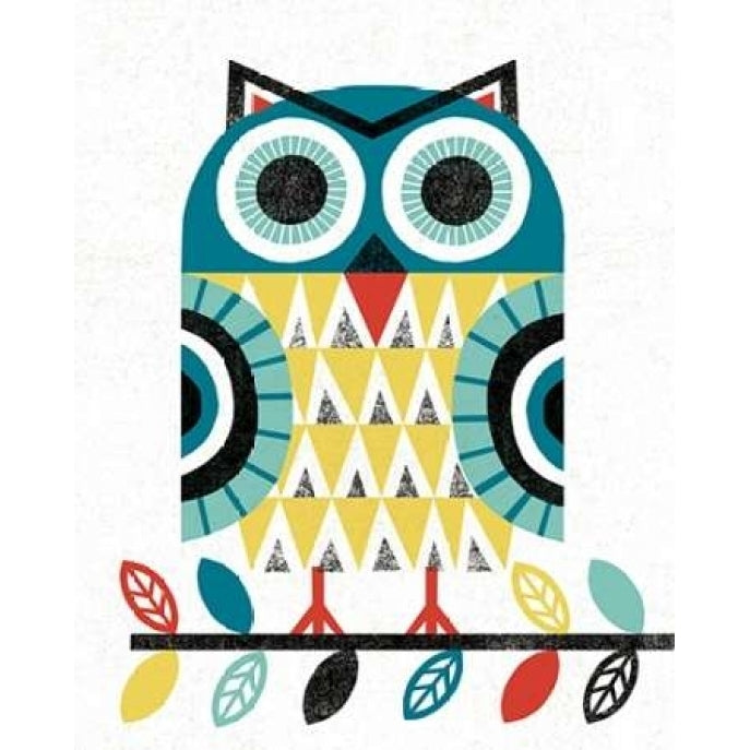 Folk Lodge Owl V2 Teal Poster Print by Michael Mullan Image 1