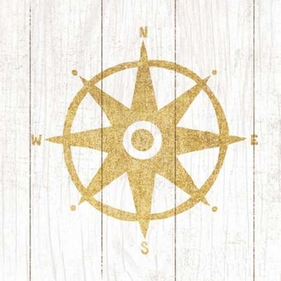 Beachscape IV Compass Gold Neutral Poster Print by Michael Mullan Image 1