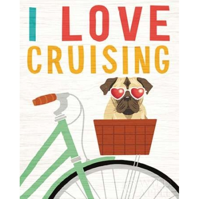 Beach Bums Pug Bicycle I Love Poster Print by Michael Mullan Image 1