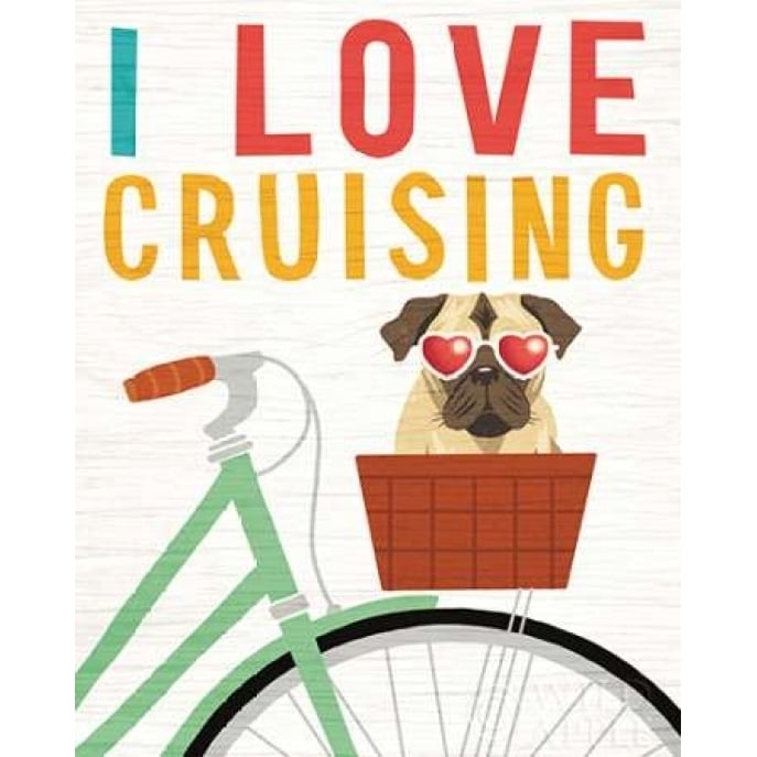 Beach Bums Pug Bicycle I Love Poster Print by Michael Mullan Image 2