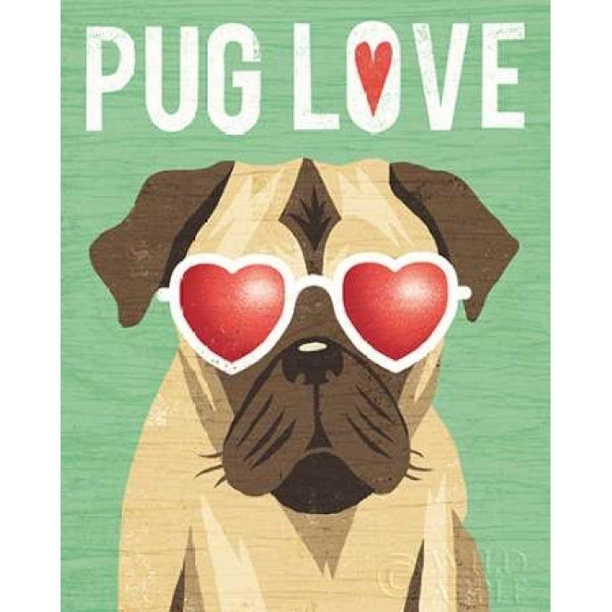 Beach Bums Pug I Love Poster Print by Michael Mullan Image 2