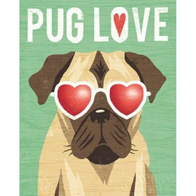 Beach Bums Pug I Love Poster Print by Michael Mullan Image 1