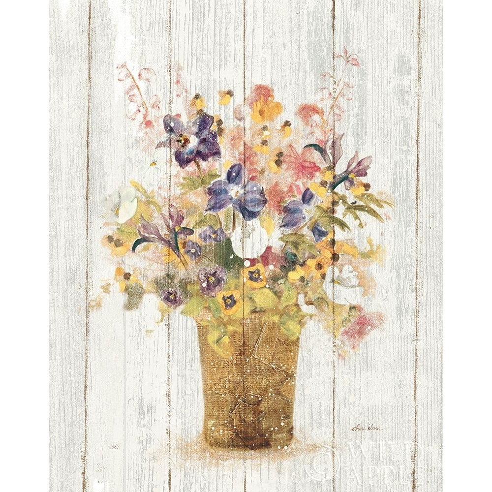 Wild Flowers In Vase Ii On Barn Board Poster Print by Cheri Blum Image 2