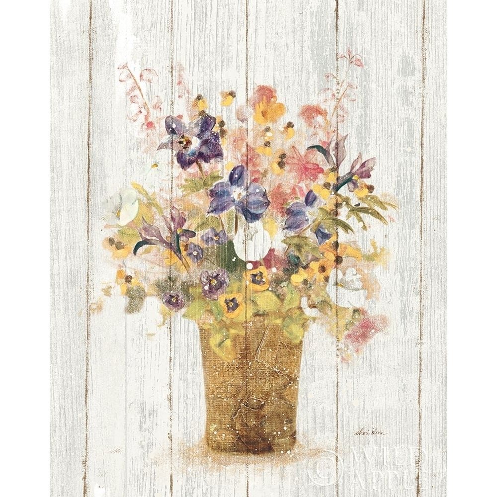 Wild Flowers In Vase Ii On Barn Board Poster Print by Cheri Blum Image 1