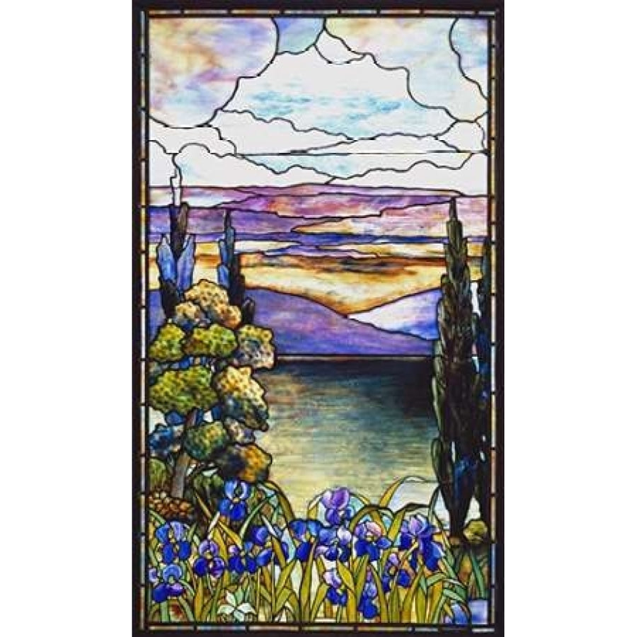 Lakeland Scene With Blue and Purple Irises Poster Print by Lederle Image 1