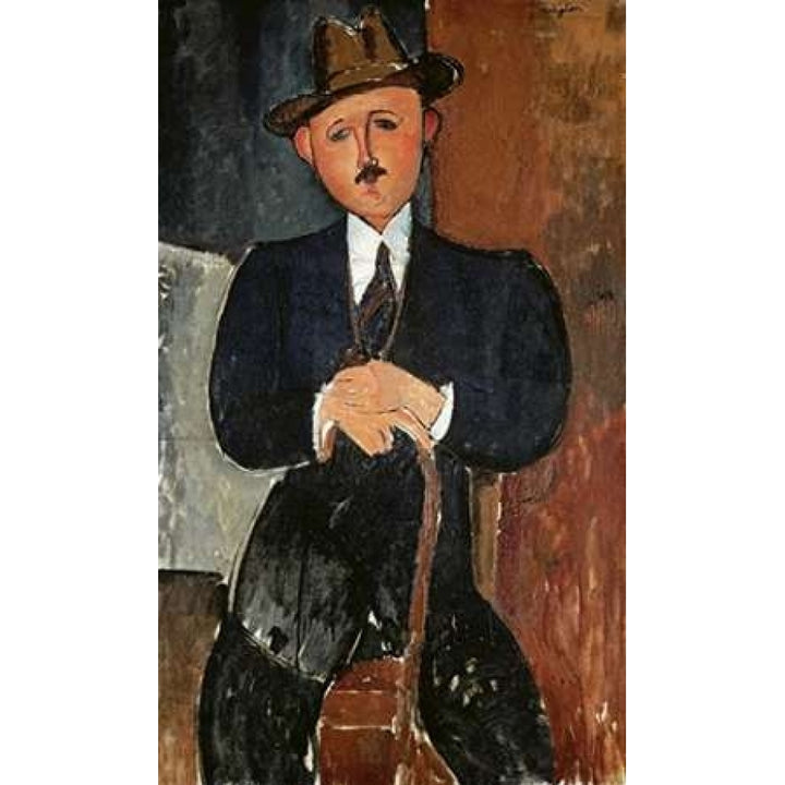 Seated Man - Leaning On a Cane Poster Print by Amedeo Modigliani Image 1