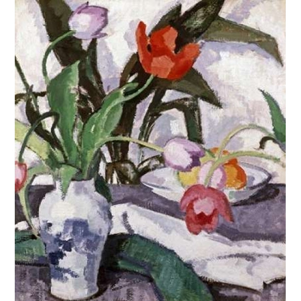 Red and Mauve Tulips In a Vase Poster Print by Samuel John Peploe Image 1