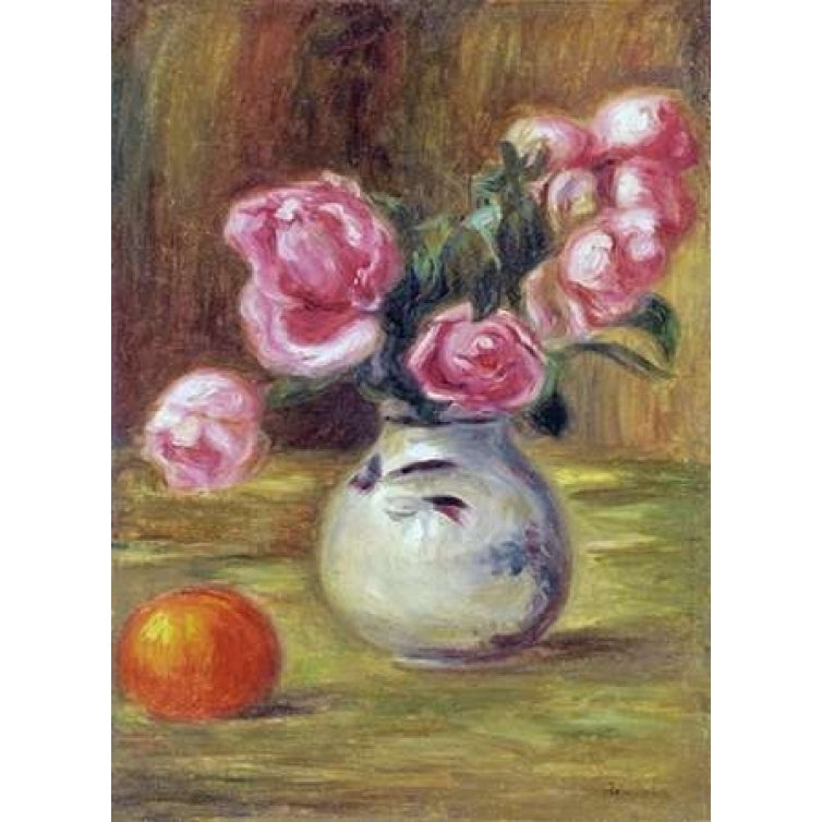 Vase de roses et orange Poster Print by Pierre-Auguste Renoir Image 1